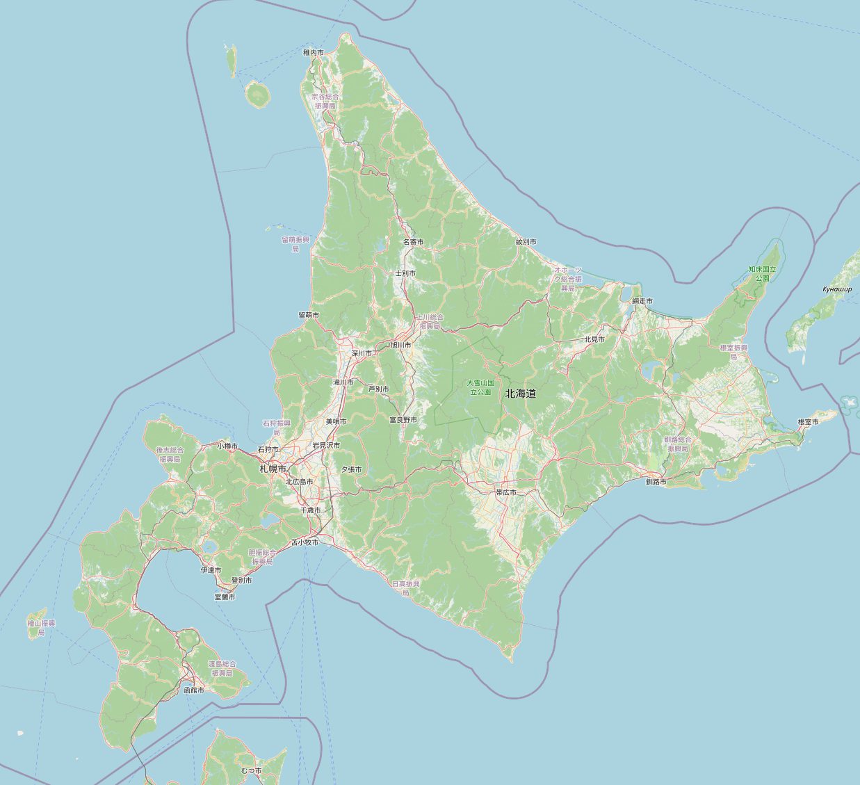 北海道全图，标出 22 家店的位置